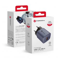   FORCELL F-ENERGY GaN VT-31 Type-C + USB A PD QC4.0 3A 33W szürke utazási töltő