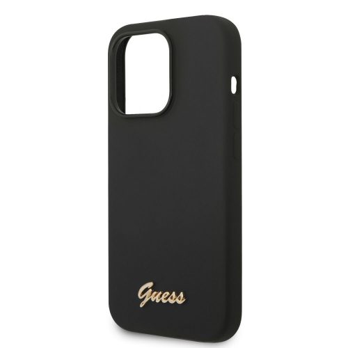 Guess Apple iPhone 14 Pro (6.1) Liquid Silicone Metal Logo hátlapvédő tok fekete (GUHCP14LSLSMK)