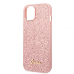   Guess Apple iPhone 14 Plus (6.7) PC/TPU Glitter Flakes Metal Logo hátlapvédő tok pink (GUHCP14MHGGSHP)