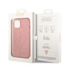 Guess Apple iPhone 14 Plus (6.7) PC/TPU Glitter Flakes Metal Logo hátlapvédő tok pink (GUHCP14MHGGSHP)