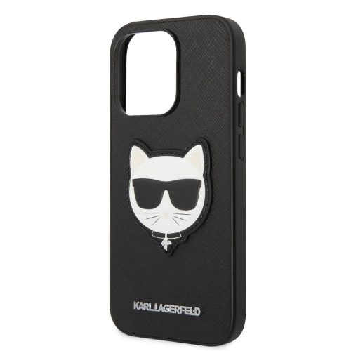 Karl Lagerfeld PU Saffiano Choupette Head Apple iPhone 14 Pro (6.1) hátlapvédő tok fekete (KLHCP14LSAPCHK)