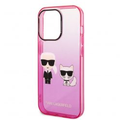   Karl Lagerfeld Gradient Karl and Choupette Apple iPhone 14 Pro (6.1) hátlapvédő tok pink (KLHCP14LTGKCP)