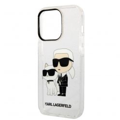   Karl Lagerfeld IML Glitter Karl and Choupette NFT Apple iPhone 14 Pro Max (6.7) hátlapvédő tok átlátszó (KLHCP14XHNKCTGT)