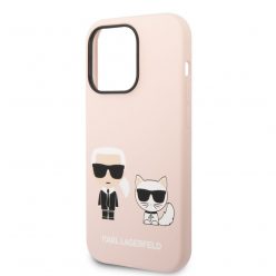   Karl Lagerfeld and Choupette Liquid Silicone Apple iPhone 14 Pro (6.1) hátlapvédő tok pink (KLHCP14LSSKCI)