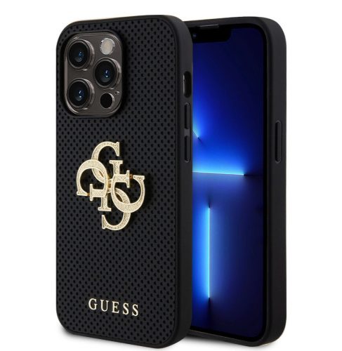 Guess Apple iPhone 15 (6.1) PU Perforated 4G Glitter Metal Logo hátlapvédő tok fekete (GUHCP15SPSP4LGK)