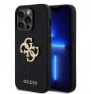 Guess Apple iPhone 15 Pro Max (6.7) PU Perforated 4G Glitter Metal Logo hátlapvédő tok fekete (GUHCP15XPSP4LGK)