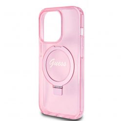   Guess Apple iPhone 15 Pro (6.1) IML Ring Stand Glitter MagSafe hátlapvédő tok pink (GUHMP15LHRSGSP)