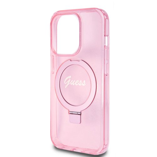 Guess Apple iPhone 15 Pro (6.1) IML Ring Stand Glitter MagSafe hátlapvédő tok pink (GUHMP15LHRSGSP)