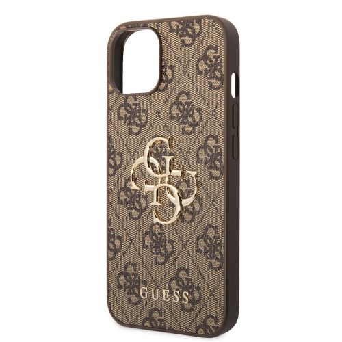 Guess Apple iPhone 15 (6.1) PU 4G Metal Logo hátlapvédő tok barna (GUHCP15S4GMGBR)