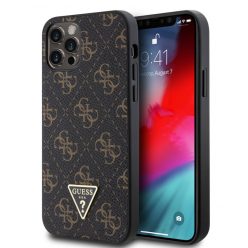   Guess Apple iPhone 12 Pro Max 2020 (6.7) PU Leather Metal Triangle hátlapvédő tok fekete (GUHCP12LPG4GPK)