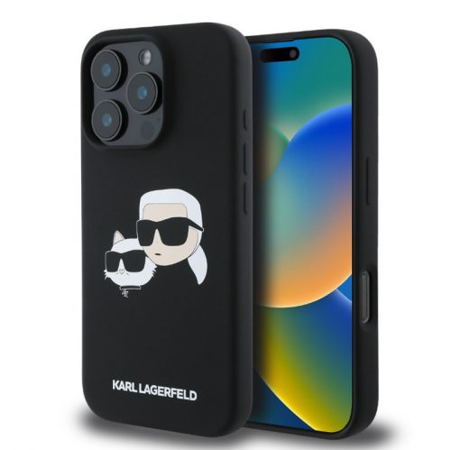 Karl Lagerfeld Liquid Silicone K&CH Heads Apple iPhone 16 Pro (6.3) MagSafe hátlapvédő tok fekete (KLHMP16LSKCHPPLK)