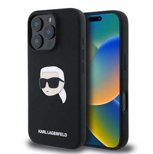 Karl Lagerfeld Liquid Silicone Karl Head MagSafe Apple iPhone 16 Pro (6.3) hátlapvédő tok fekete (KLHMP16LSKHPPLK)