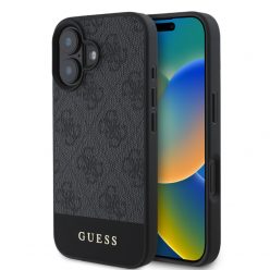   Guess PU 4G Stripe Apple iPhone 16 (6.1) hátlapvédő tok szürke (GUHCP16SG4GLGR)