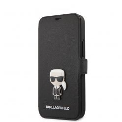   Karl Lagerfeld Apple iPhone 12 Mini 2020 (5.4) Saffiano Iconic oldalra nyíló könyv tok fekete (KLFLBKP12SIKMSBK)