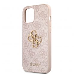   Guess Apple iPhone 12 / 12 Pro 2020 (6.1) PU 4G Metal Logo hátlapvédő tok pink (GUHCP12M4GMGPI)