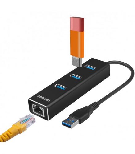 Astrum DA580 USB 3.0 Multi-HUB 3X USB (3.0) + Ethernet fekete adapter