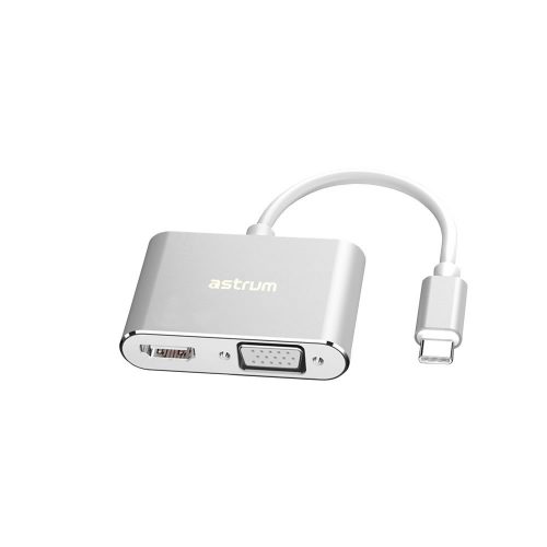 Astrum DA660 Type-C - HDMI + VGA 4K 30HZ 15cm adapter ezüst