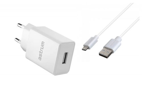 Astrum Pro U20 hálózati töltő 1X USB, 10W, micro USB adatkábellel, fehér