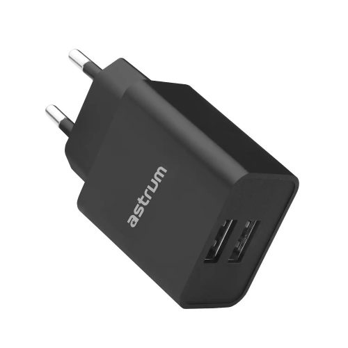 Astrum Pro Dual U24 hálózati töltő 2X USB, 10W, fekete