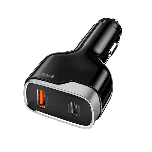 Astrum PRO GO PD85 autós szivar gyorstöltő 1X USB (18W), 1X Type-C (65W) csatlakozóval fekete