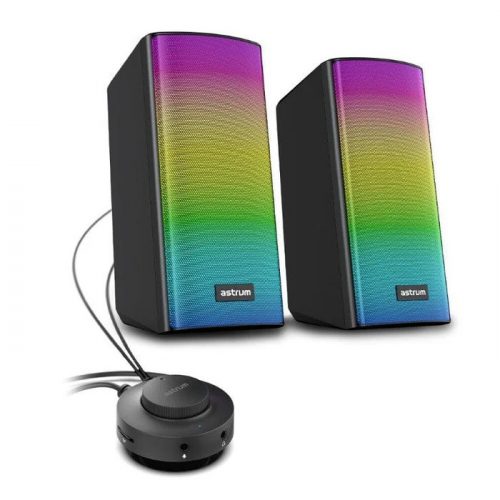 Astrum SU030 2.0 csatornás AUX bemenet/USB/microSD RGB hangszóró USB-s áramellátással, hangerőszabályozóval, 6W