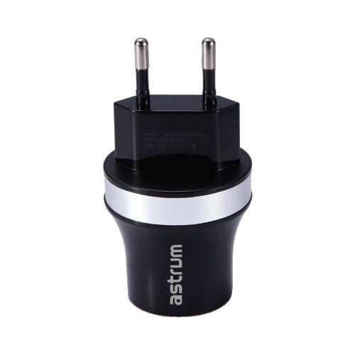 Astrum CH220 fekete - ezüst hálózati töltő 2.1A 2xUSB microUSB adatkábellel A92522-S 10W