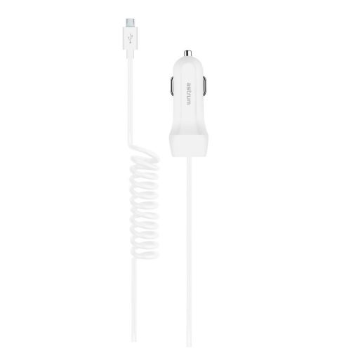 Astrum CC240 micro USB autós szivar töltő 1,5M spirál kábellel + USB csatlakozóval 2,4A fehér 12W