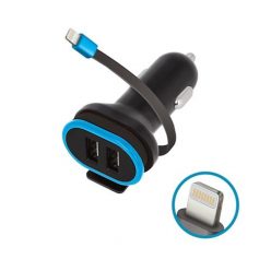   Forever Super Fast szivargyújtó töltő 2x USB és 1x Lightning kábellel, (Max 3A) 15W