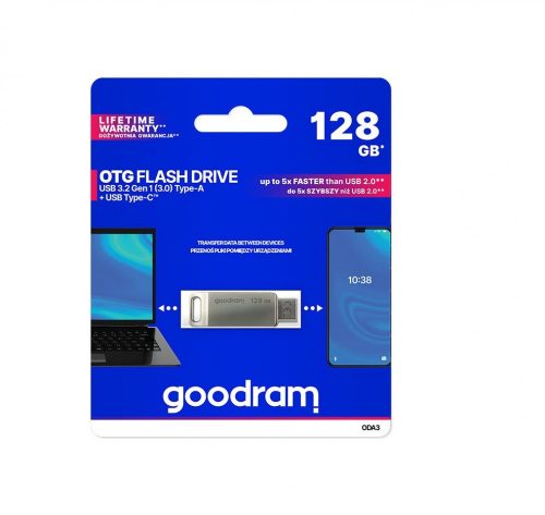 Goodram 128GB (USB-A 3.2, Type-C) ezüst pendrive Artisjus matricával - ODA3-12840S0R11