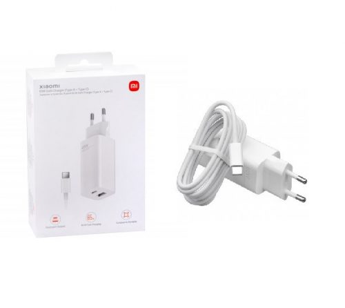 BLISZTERES Xiaomi BHR5515GL gyári hálózati fehér töltőfej Type-C - Type-C adatkábellel 5A 65W