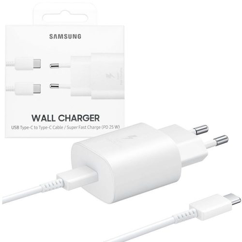 BLISZTERES Samsung EP-TA800XWEGWW gyári hálózati fehér gyorstöltő 3A EP-DA705BWEGWW fehér gyári Type-C - Type-C adatkábellel 1.0m 25W