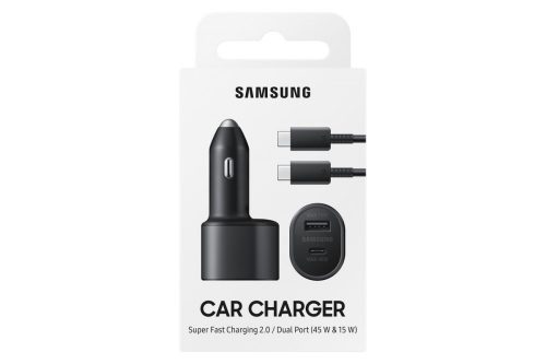 BLISZTERES Samsung EP-L5300XBEGEU fekete gyári autós gyorstöltő USB és Type-C csatlakozóval, EP-DN975BBE Type-C - Type-C adatkábellel 3000mAh max 45W