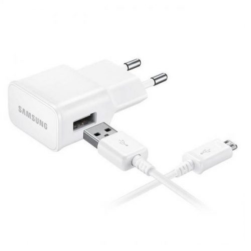 Samsung EP-TA20EWE gyári hálózati fehér gyorstöltő 2A 15W USB - MicroUSB fehér adatkábellel 1,5m ECB-DU4EWE