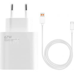   Xiaomi MDY-12-EH gyári hálózati fehér gyors (Turbo) töltőfej 3,25A 67W USB - Type-C gyorstöltő adatkábellel 1m 6A