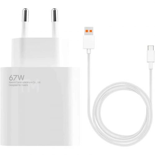 Xiaomi MDY-12-EH gyári hálózati fehér gyors (Turbo) töltőfej 3,25A 67W USB - Type-C gyorstöltő adatkábellel 1m 6A