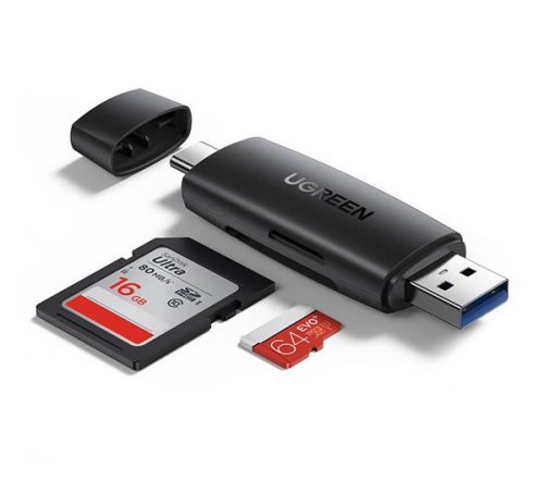 Ugreen CM304 USB + USB-C adapter SD + microSD kártyaolvasó, fekete