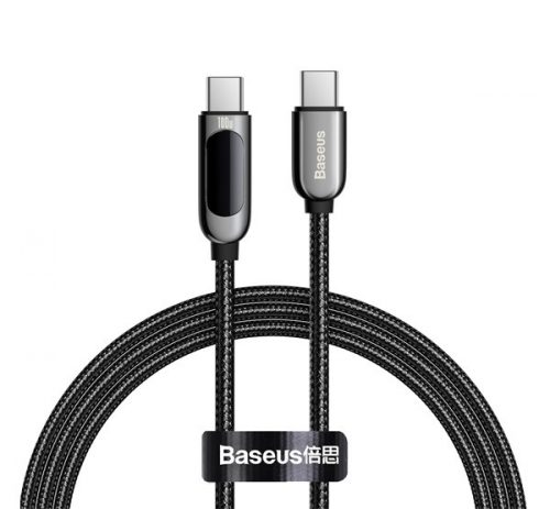 Baseus Display USB Type-C / Type-C töltő- és adatkábel, gyorstöltés, kijelzővel, 1m, szürke/fekete