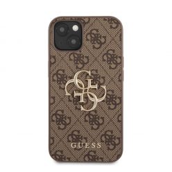 Guess PU 4G Metal Logo Apple iPhone 13 hátlap tok, barna