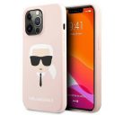 Karl Lagerfeld Head Liquid szilikon hátlap tok Apple iPhone 13 Pro, rózsaszín