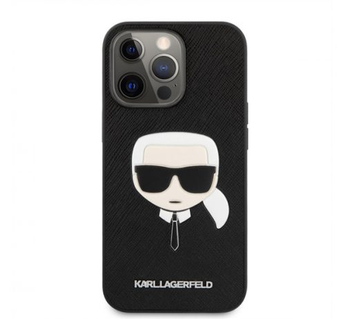 Karl Lagerfeld Head Saffiano bőr hátlap tok Apple iPhone 13 Pro, fekete