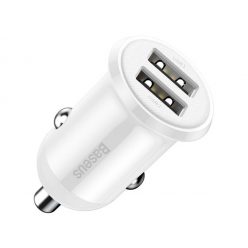   Baseus Grain Pro autós szivargyújtó gyorstöltő adapter 2xUSB, 24W, fehér