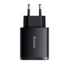 Baseus Compact gyorstöltő adapter 30W Type-C + 2XUSB, fekete