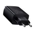 Baseus Compact gyorstöltő adapter 30W Type-C + 2XUSB, fekete