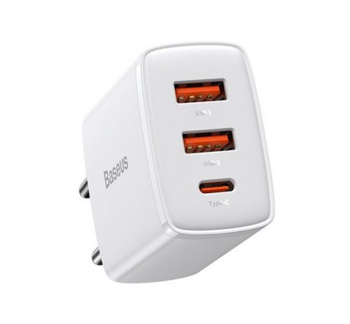 Baseus Compact gyorstöltő adapter 30W Type-C + 2XUSB, fehér