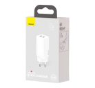 Baseus GaN2 Lite hálózati töltő adapter 65W Type-C + USB, fehér