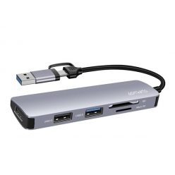   4smarts USB/Type-C Hub, 5-in-1, 2XUSB 2.0, 1XUSB 3.0, kártyaolvasó