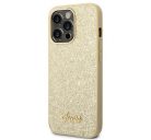 Guess Glitter Flakes Metal Logo Apple iPhone 14 Pro hátlap tok, arany