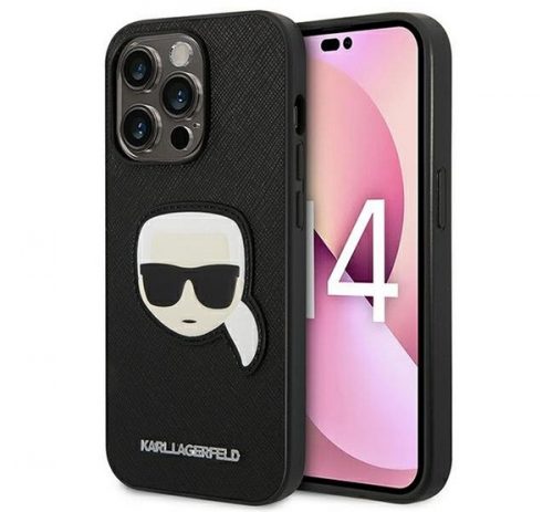 Karl Lagerfeld Head Saffiano bőr hátlap tok Apple iPhone 14 Pro, fekete