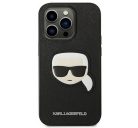 Karl Lagerfeld Head Saffiano bőr hátlap tok Apple iPhone 14 Pro, fekete