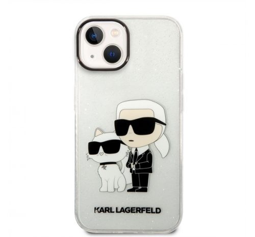 Karl Lagerfeld Liquid Glitter Karl and Choupette NFT hátlap tok Apple iPhone 14 Plus, átlátszó